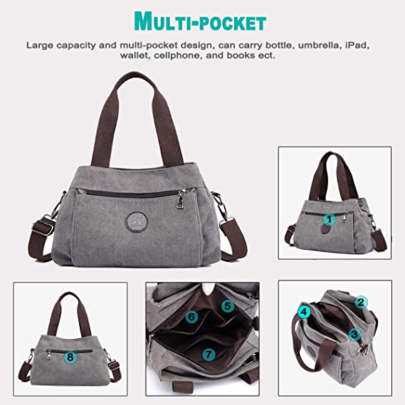 High capacity multi-pocket crossbody handbag