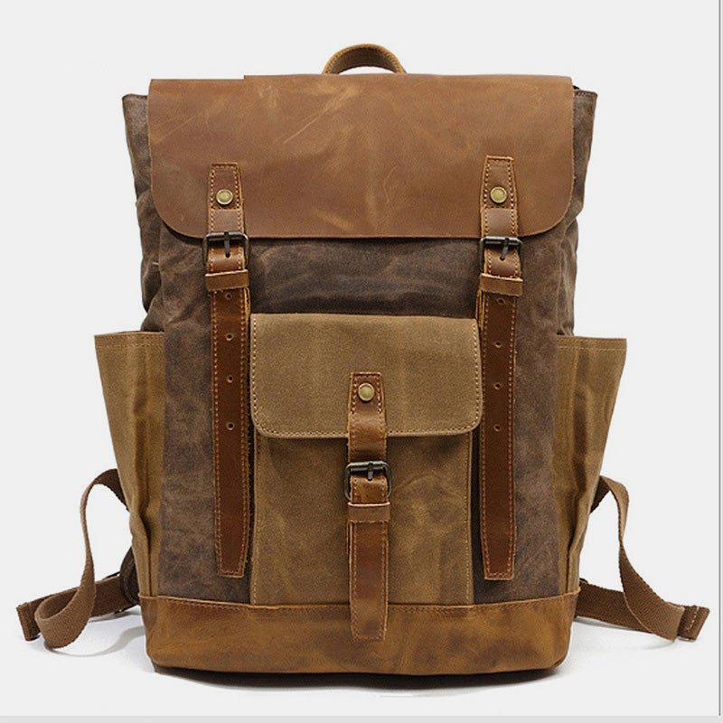 Vintage Canvas Backpack with Genuine Leather Accents – Casual Laptop Travel Rucksack for Men & Women