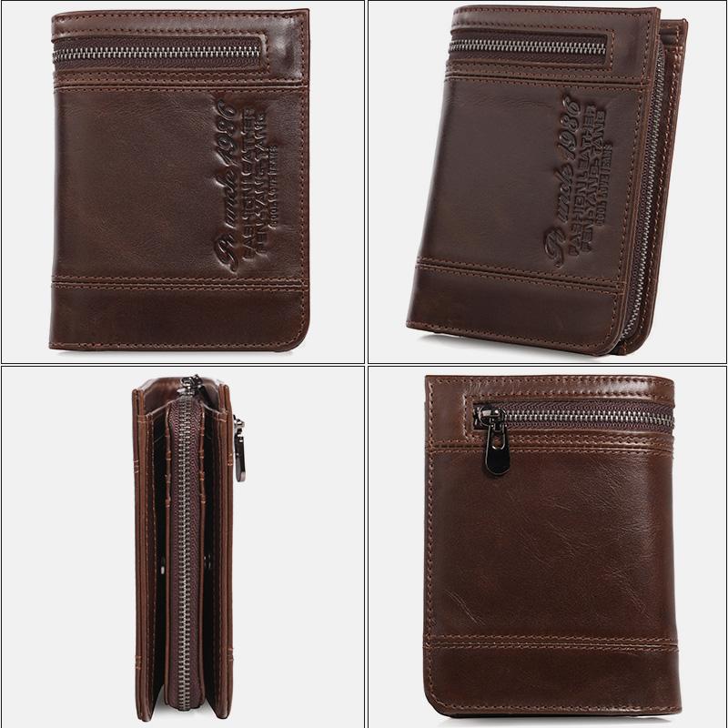 RFID Large Capacity Bifold Wallet for Men – Retro Genuine Leather with 20 Card Slots & Zipper Pockets