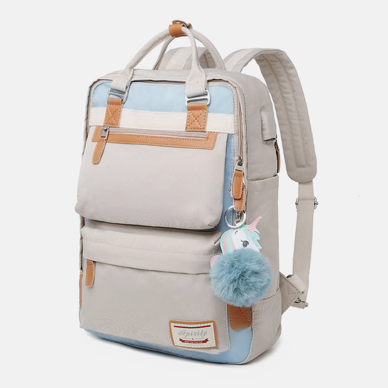 British college backpack with USB charging port