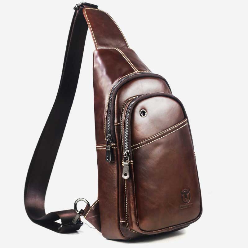 Men's large capacity genuine leather sling bag