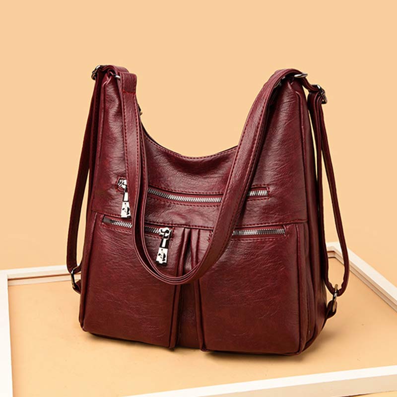 3 - Way Use Backpack Multi - Pocket Leather Zip Crossbody Shoulder Bag