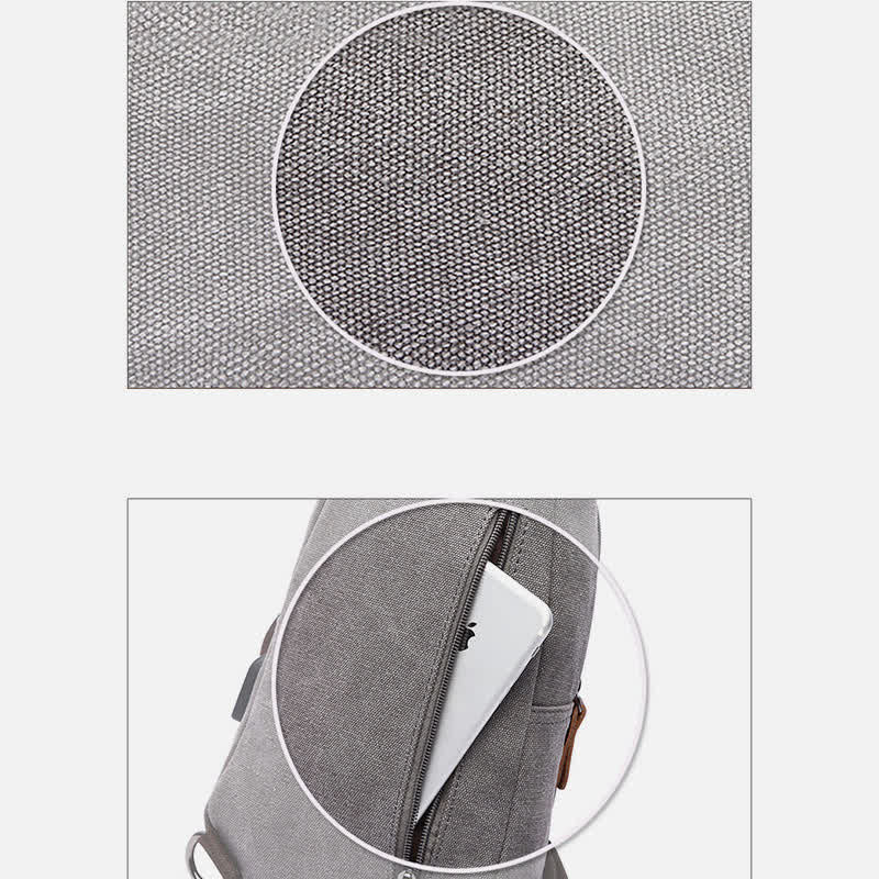 Canvas Sling Bag Crossbody Backpack – Casual Rucksack with USB Charging Port