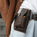 Vintage Leather Waist Phone Bag with Keychain | Outdoor Activity & Daily Use | Genuine Leather