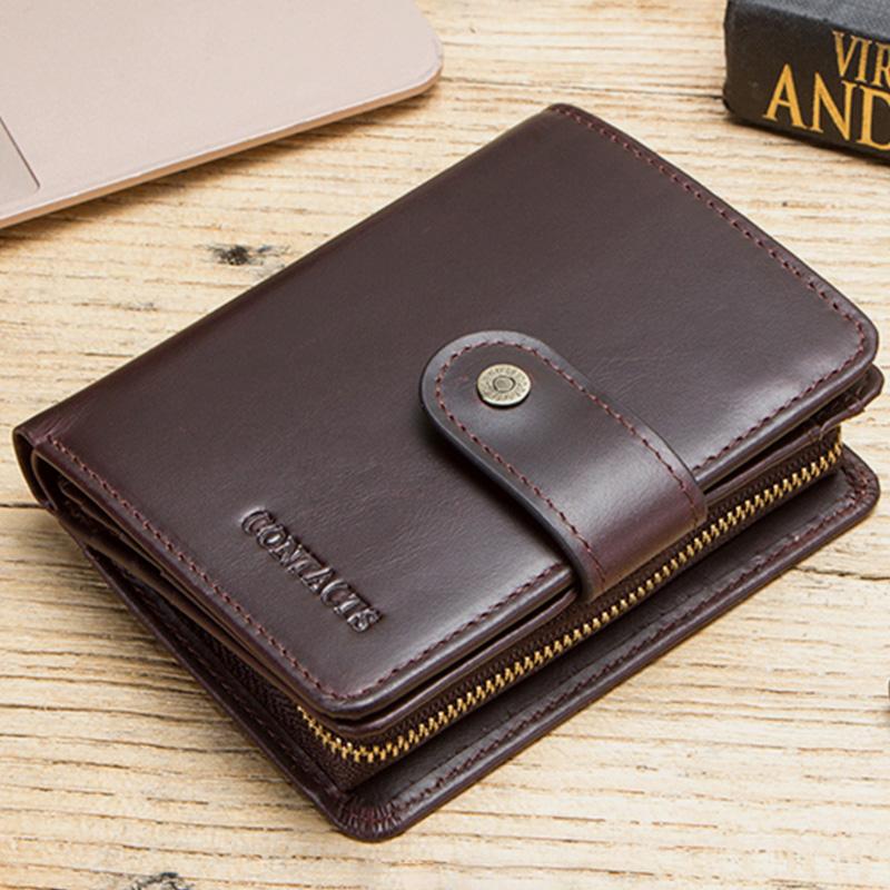 RFID GenuineLeather Multi - Card Buckle Wallet