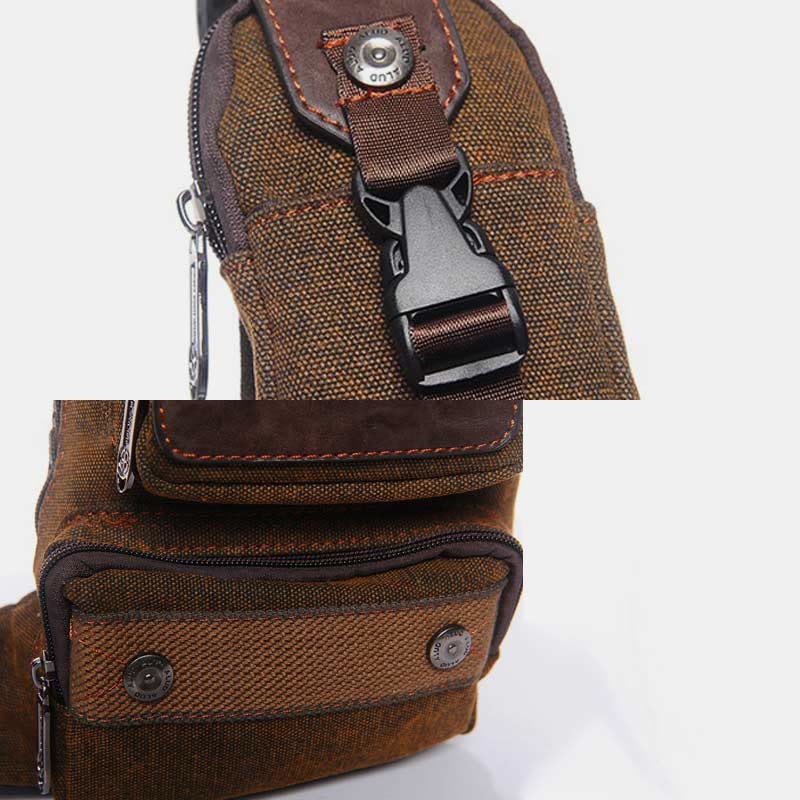 Vintage Canvas Sling Bag for Men - Black & Saddle Brown Crossbody Business Bag