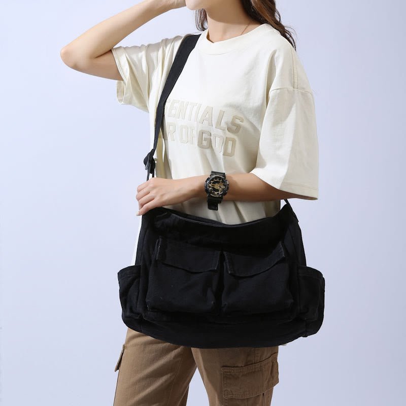Multi - Pocket Canvas Crossbody Bag for Women | Retro Lightweight Shoulder Bag