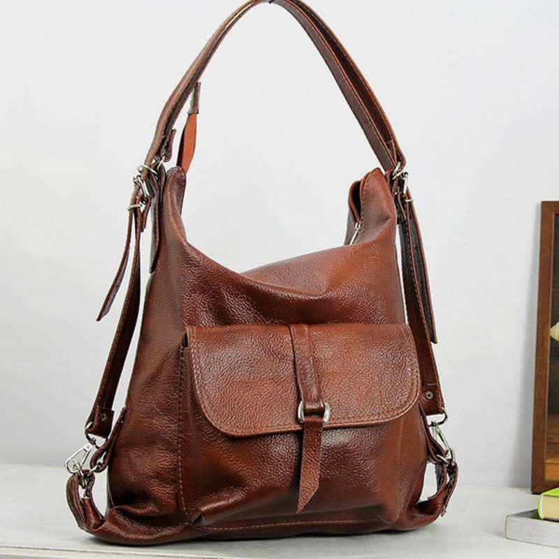 2 - in - 1 Convertible Leather Tote Backpack – Retro Shoulder Bag & Travel Day Pack