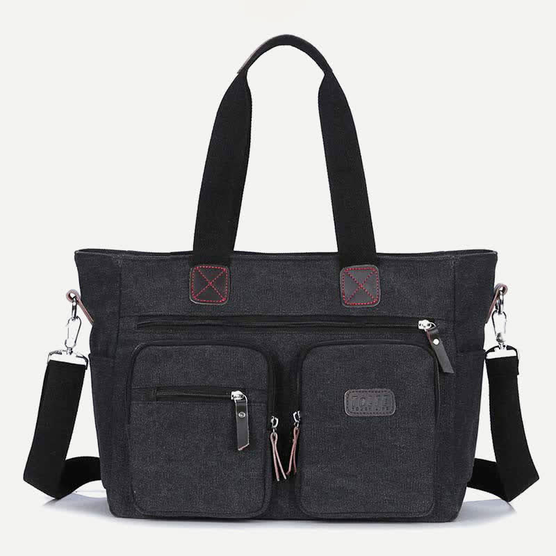 Multi - Pocket Canvas Tote Handbag for Women & Men – Retro Laptop Bag with Adjustable Straps