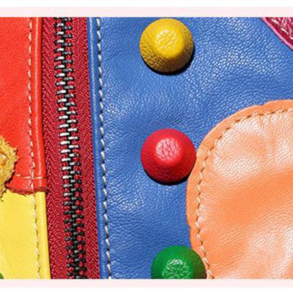 Women's Genuine Leather Splice Rivet Backpack - Stylish & Durable Shoulder Bag for School, Travel, & Daily Use