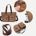Multi - Pocket Canvas Tote Handbag for Women & Men – Retro Laptop Bag with Adjustable Straps