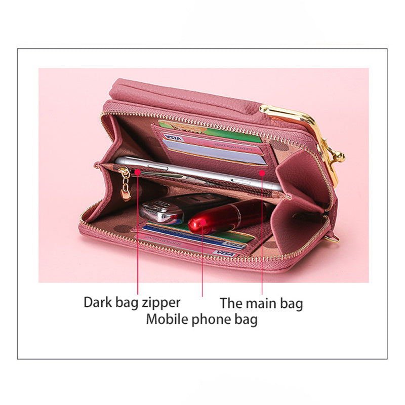 Multifunctional kiss-lock crossbody phone bag