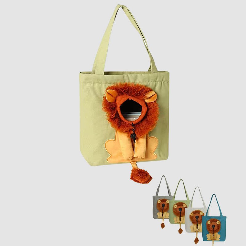 Pet Carrier for Small Animals - Travel Canvas Shoulder Bag with Cute Lion Design