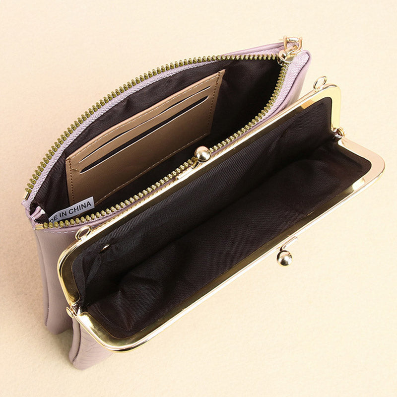Women's kiss lock crossbody bag with double compartments