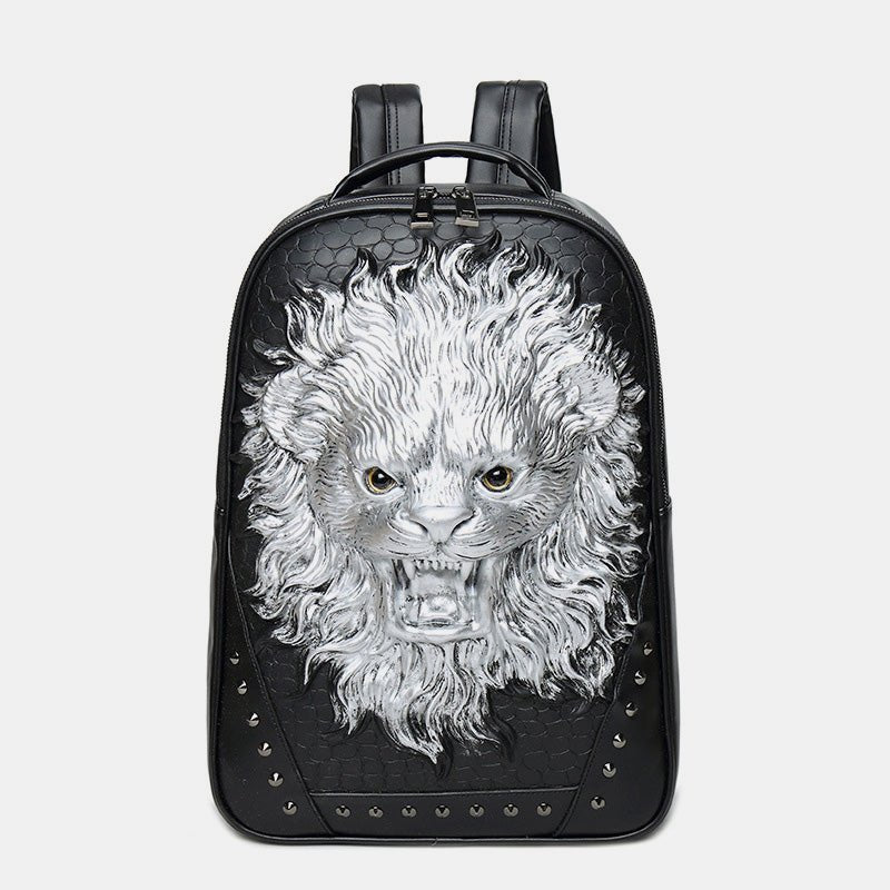 3D Animal Head Studded Leather Backpack – Cool Laptop College Bookbag