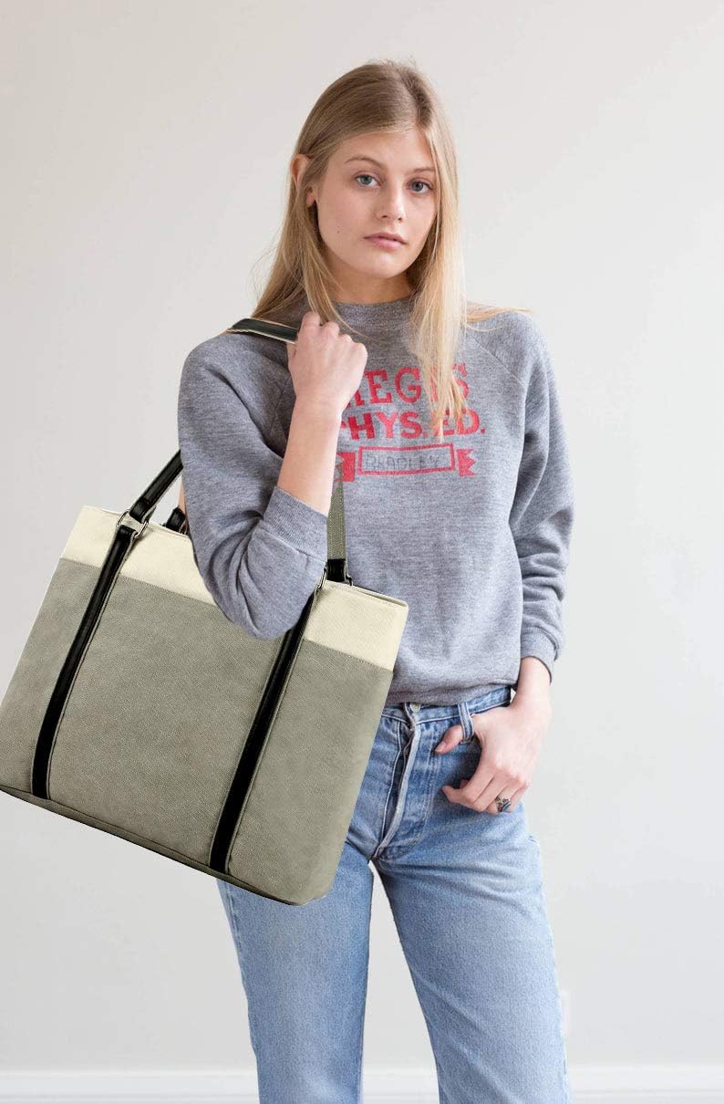 Women Laptop Tote Bag for Work – Lightweight Splice Canvas 15.6 Inch Handbag Purse