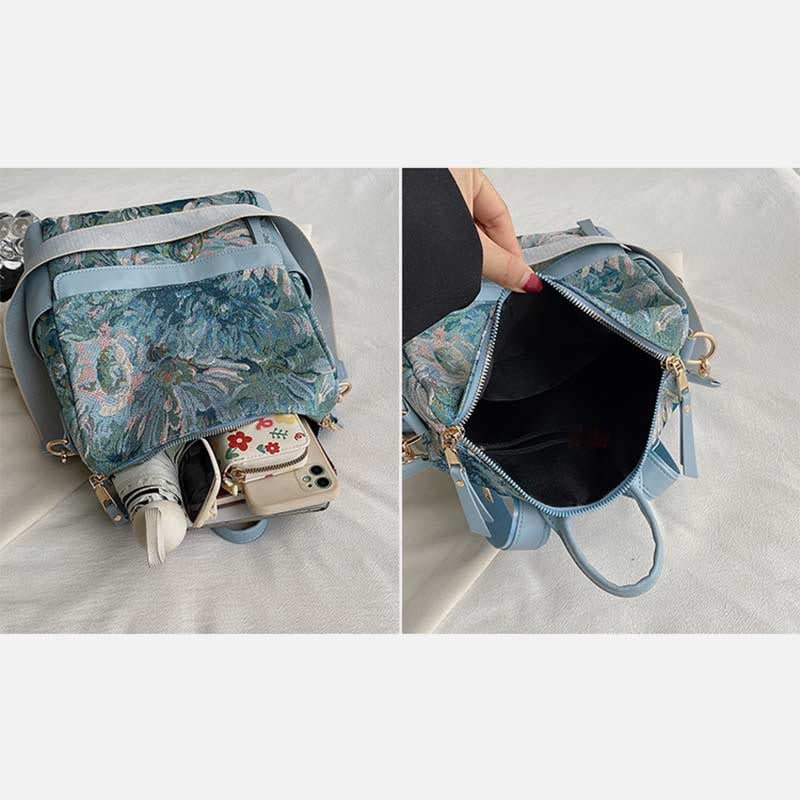 Women's retro houndstooth canvas backpack