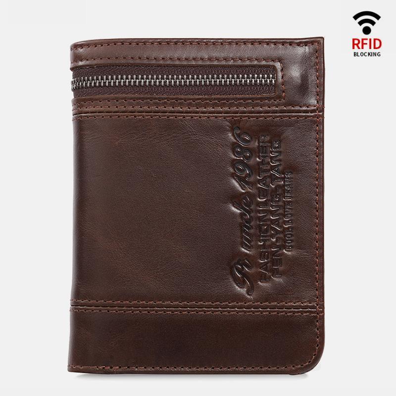 Men's RFID large capacity bifold leather wallet