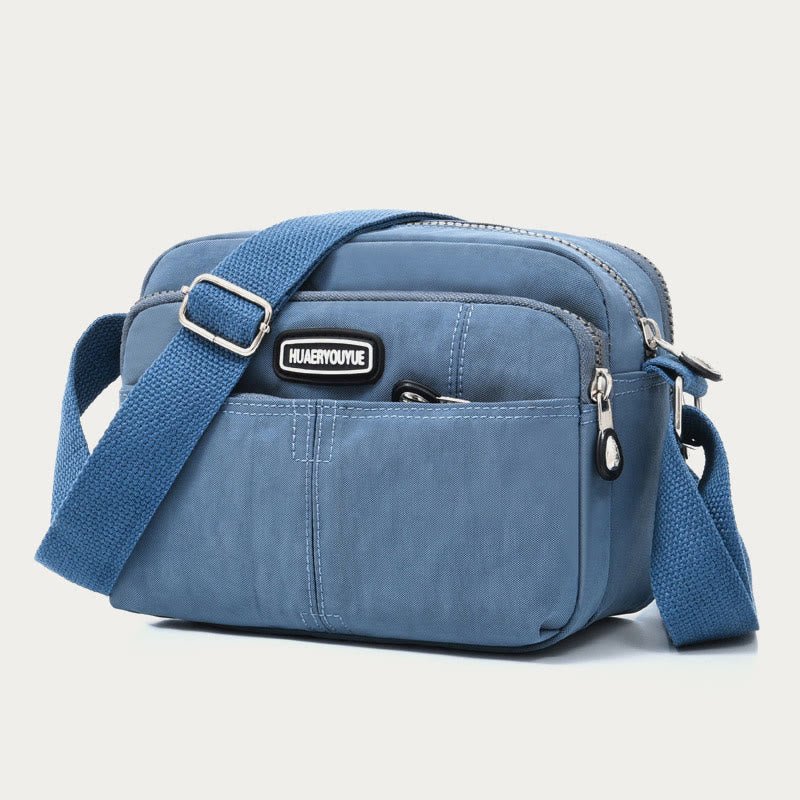 Cornflower blue waterproof three-layer nylon crossbody bag for women
