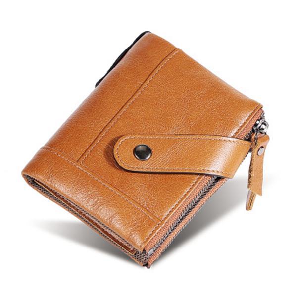 Compact genuine leather RFID wallet