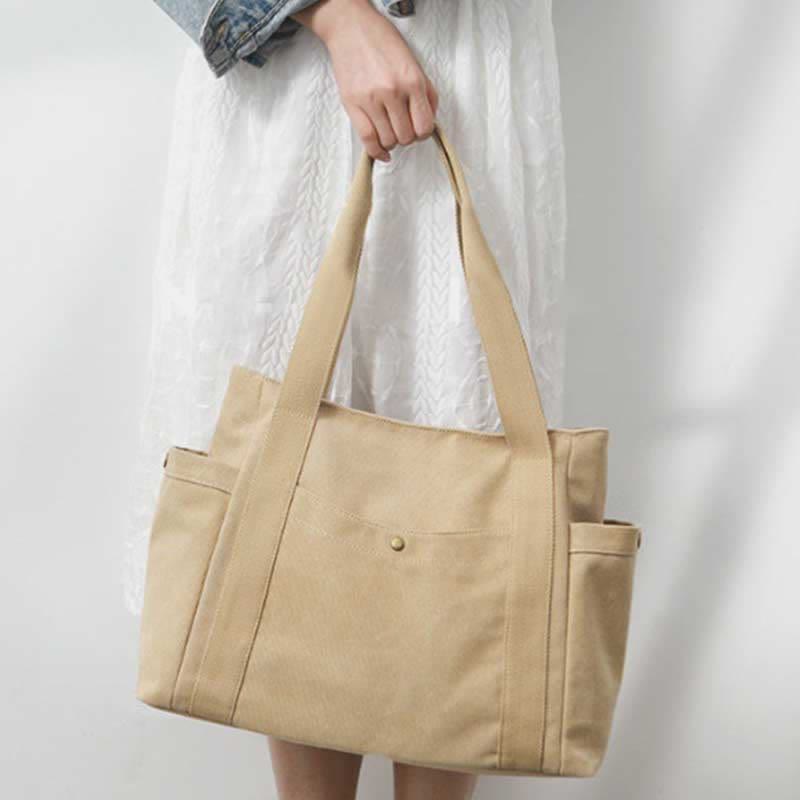 Large Capacity Canvas Shoulder Tote Bag – Multi - Pocket Handbag for Shopping, Travel & Everyday Use