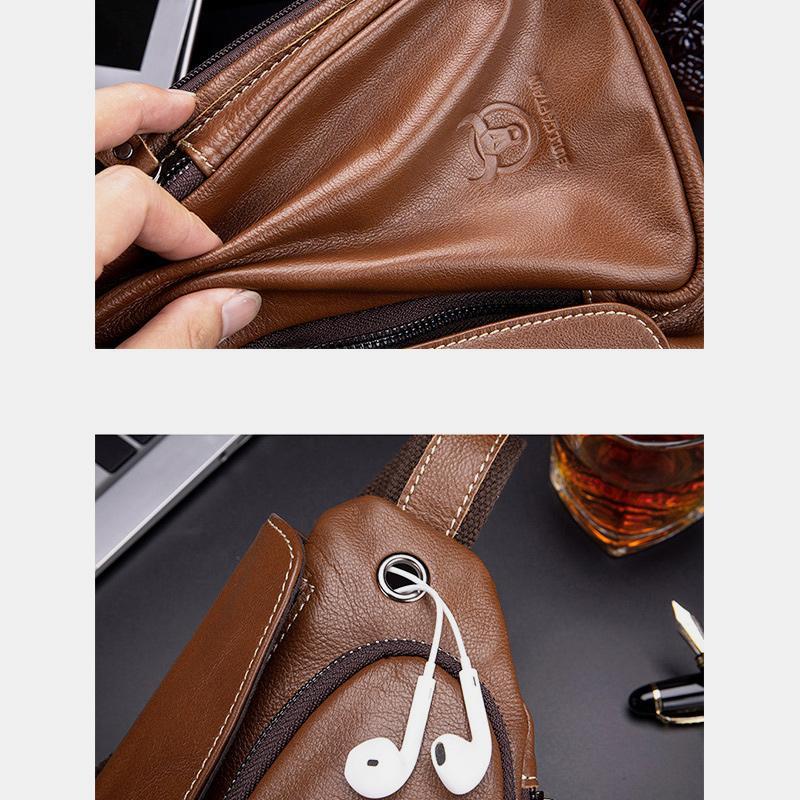 Anti - theft Slim Sling Bag for Men | Genuine Leather Crossbody Chest Bag