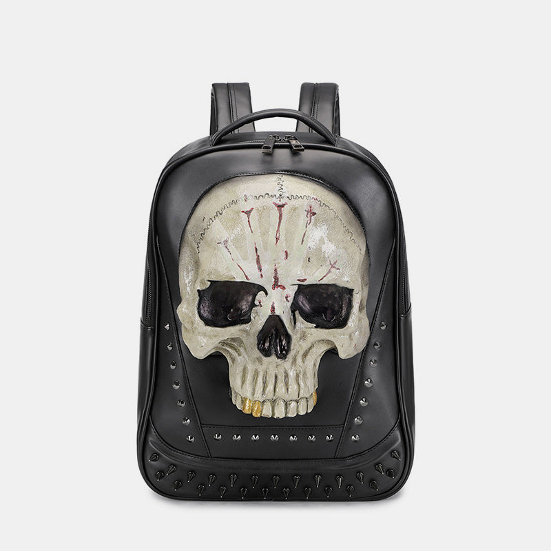 3D leather skull laptop backpack