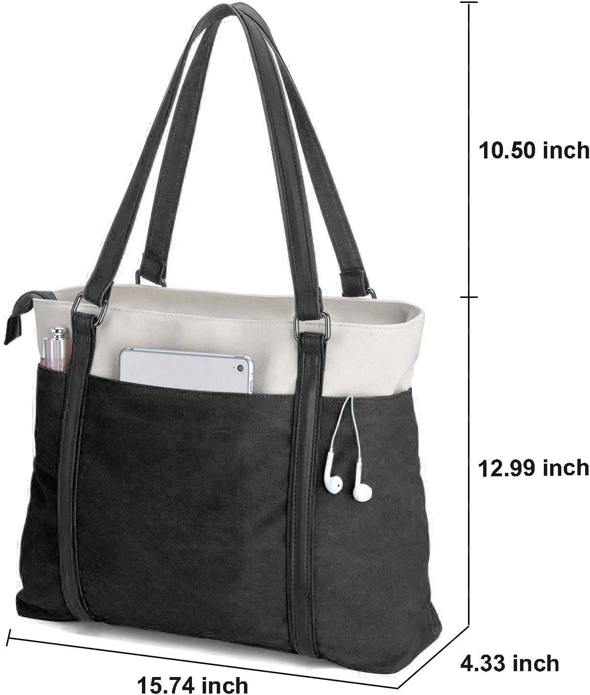 Women Laptop Tote Bag for Work – Lightweight Splice Canvas 15.6 Inch Handbag Purse