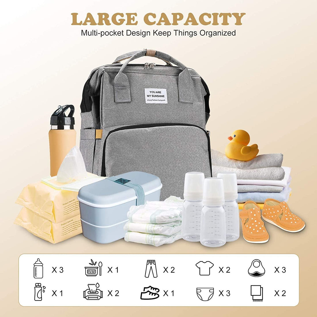 Waterproof diaper bag backpack with changing station