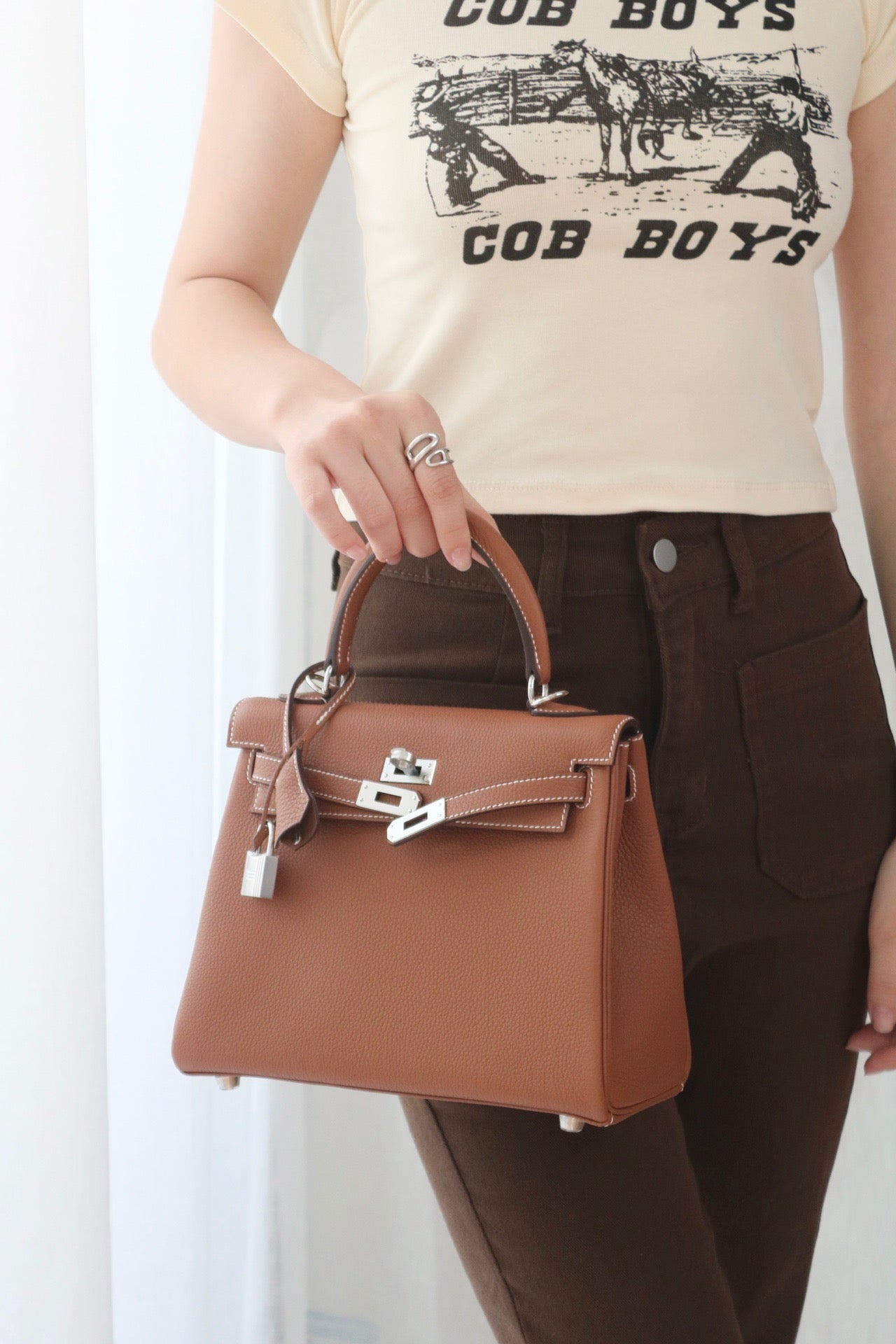 Golden brown Togo cowhide handbag