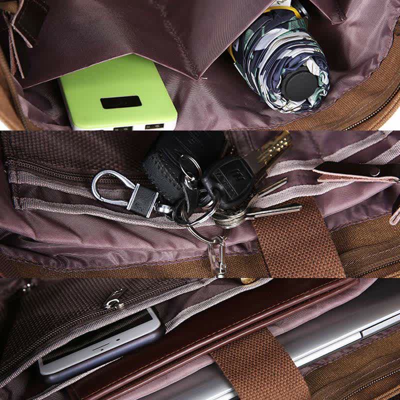 Multi - Pocket Canvas Tote Handbag for Women & Men – Retro Laptop Bag with Adjustable Straps