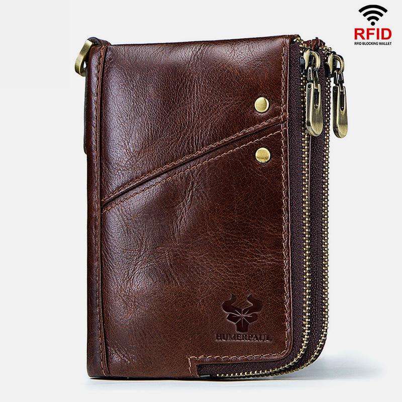 Men's RFID anti-theft genuine leather bifold wallet