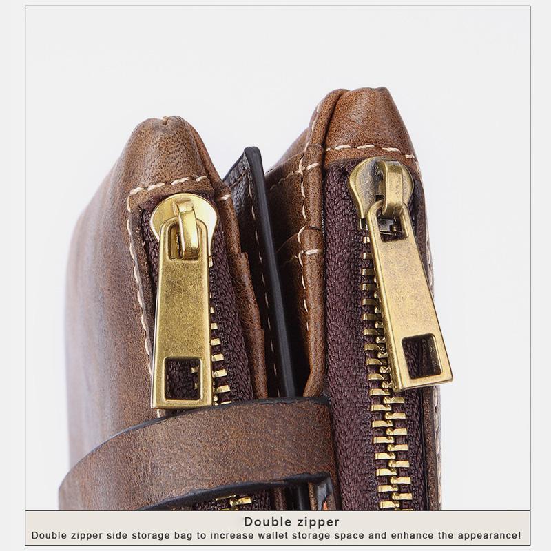 Multifunctional Double Zipper Vintage Wallet – Stylish and Practical