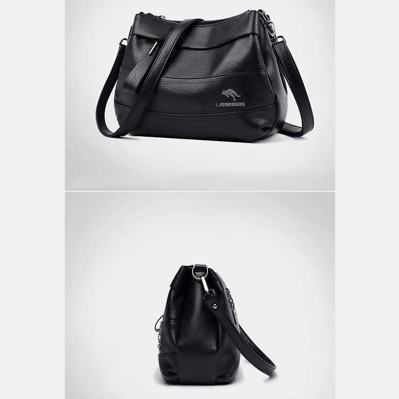 Triple Compartment Leather Handbag for Women Small Casual Crossbody Shoulder Bag