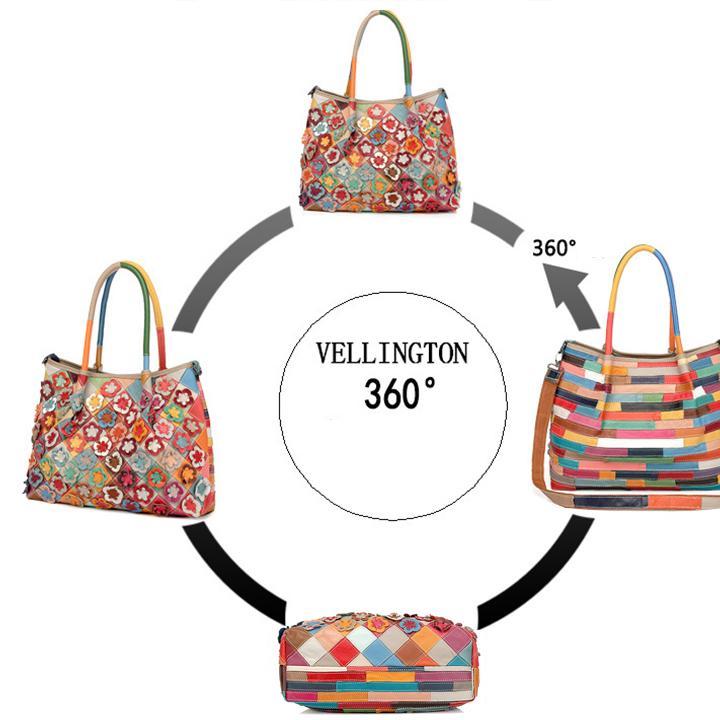 Genuine Leather Multicolor Flower Boho Handbag – A Touch of Artistic Elegance