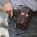 Vintage Leather Waist Phone Bag with Keychain | Outdoor Activity & Daily Use | Genuine Leather