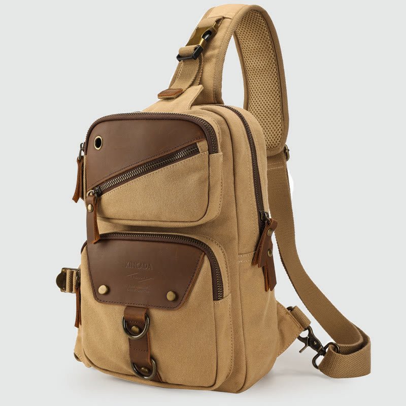 Men's retro canvas crossbody chest sling bag