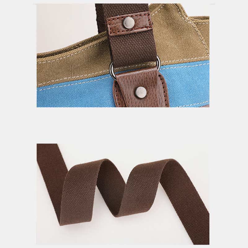 Multifunction Color Block Canvas Tote Bag | Hobo Shoulder Bag & Crossbody Purse