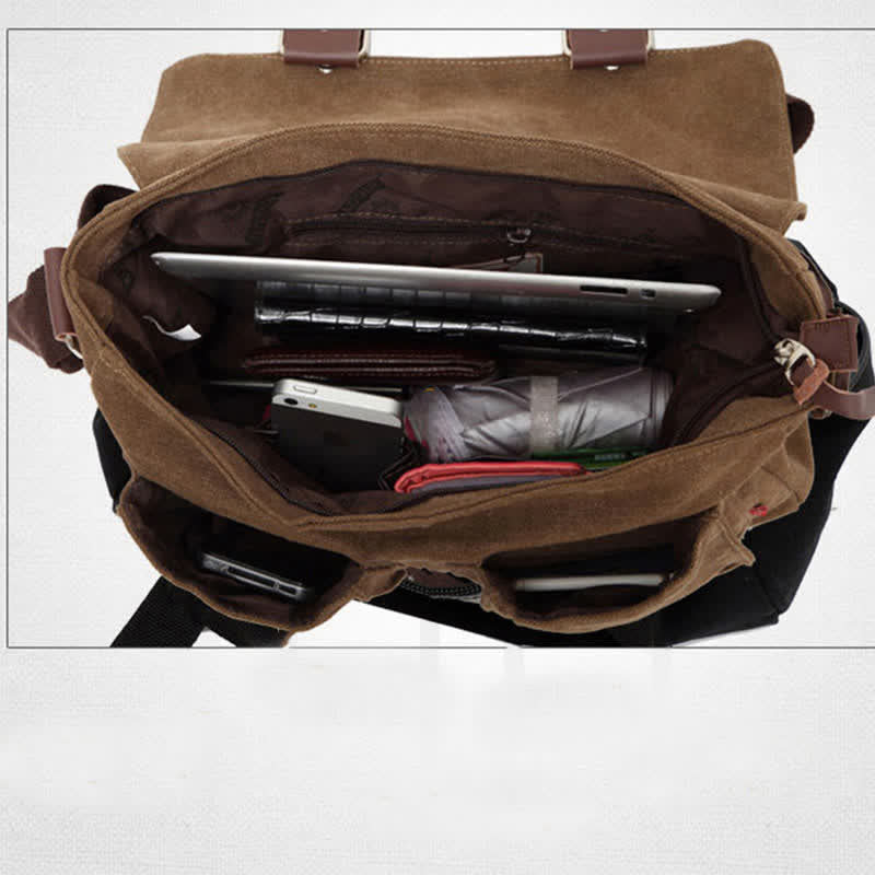 Men's vintage multi-pocket canvas messenger bag