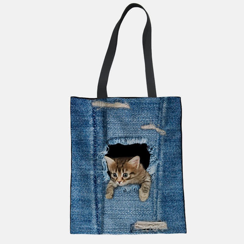 Unisex cute pet print reusable tote bag