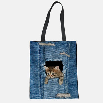 Unisex cute pet print reusable tote bag