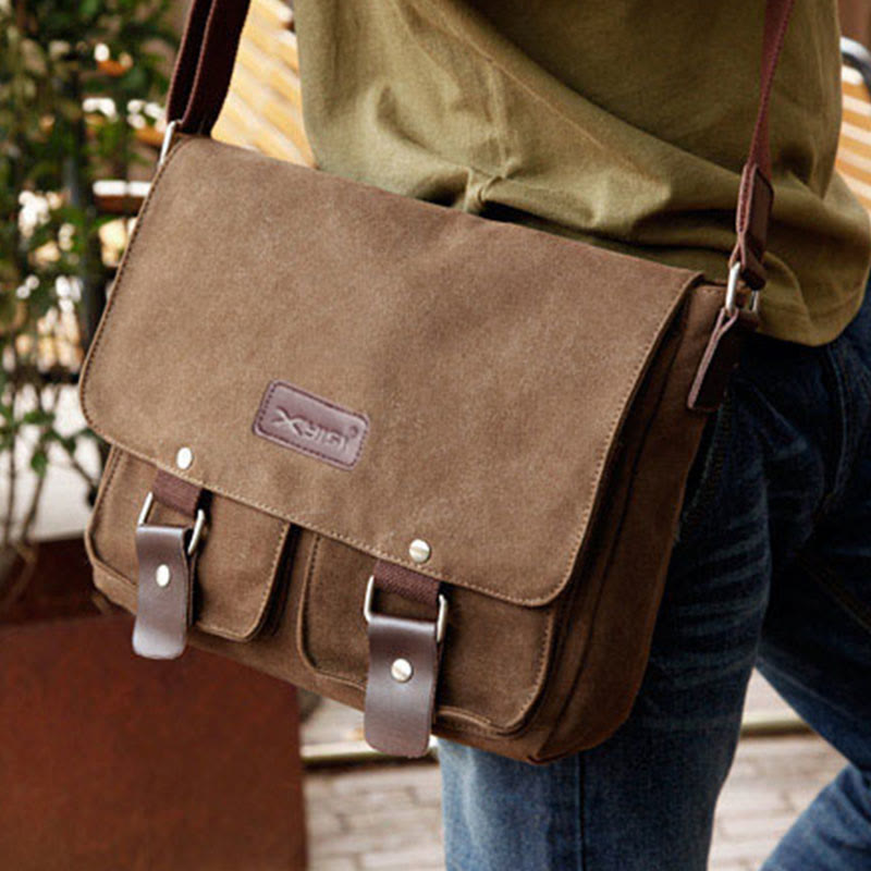 Men's large capacity canvas shoulder messenger bag