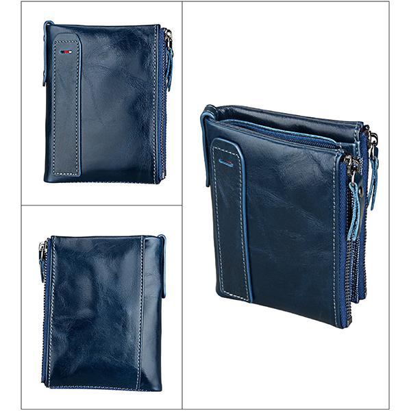Men’s Genuine Leather RFID Wallet – Multi - Card & Coin Pockets, Zipper & Buckle Closure