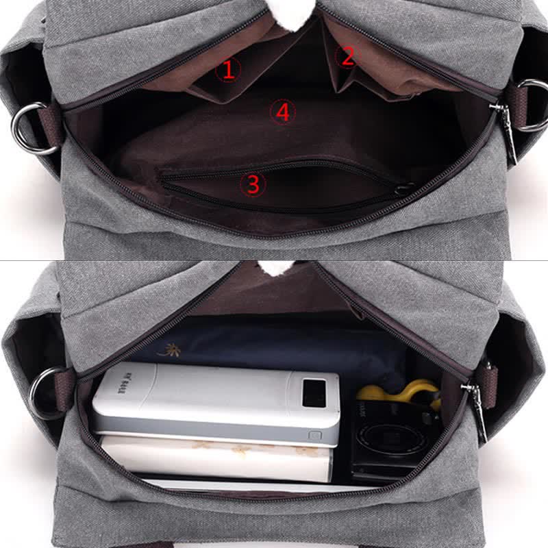 Women's multi-pocket canvas hobo shoulder bag