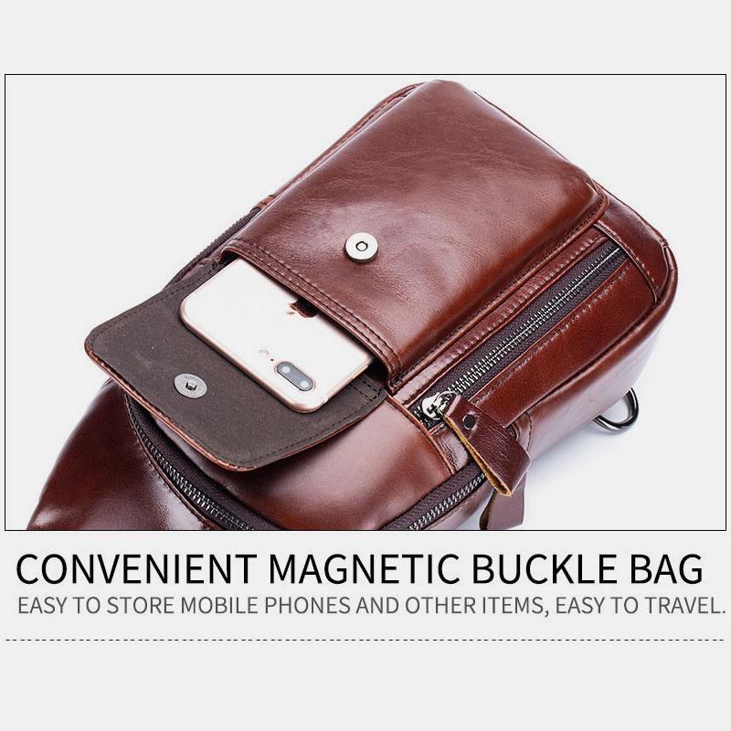 Genuine Leather Sling Chest Bag with Earphone Hole – Stylish & Practical Crossbody Shoulder Bag