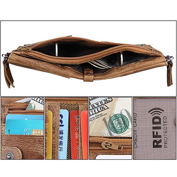 Men’s Genuine Leather RFID Wallet – Multi - Card & Coin Pockets, Zipper & Buckle Closure
