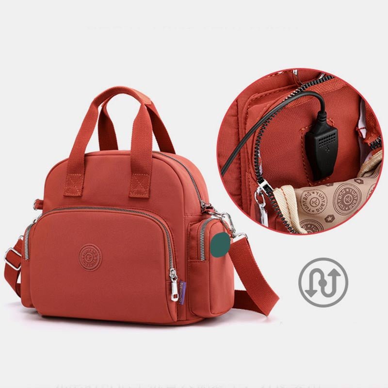 3 - Way Use Backpack with USB Charging Port – Versatile Nylon Travel & School Bag for Women