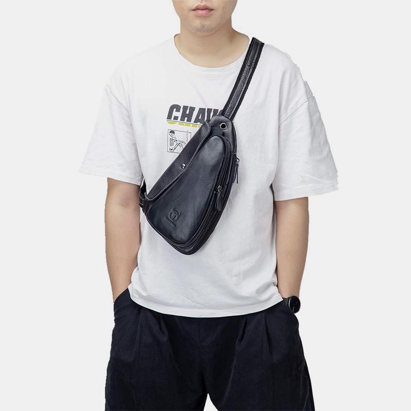 Anti - theft Slim Sling Bag for Men | Genuine Leather Crossbody Chest Bag