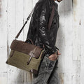 Messenger Bag for Men – Canvas Vintage Crossbody Handbag with Crazy Horse Leather, Casual Business Document Bag