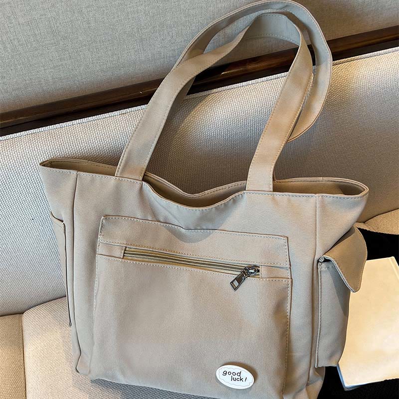 Tote Bag for Women – Plain Color with Badge Decor, Shoulder Bag